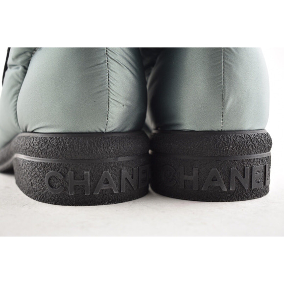 Chanel 18B Green Black Nylon CC Logo Coco Neige Snow Winter Lace Up Tie Boots 42 - Picture 7 of 10